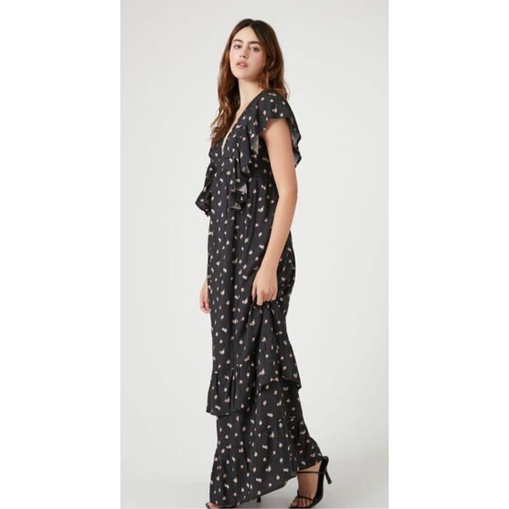 Forever 21 Women's Floral Butterfly‎ Sleeve Maxi Dress Size M Multicolor - Picture 5 of 5